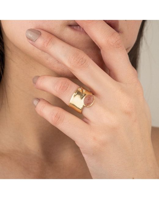 Rare Matters Jewelry Metallic Brilliance Stone Strawberry Quartz Statement Ring