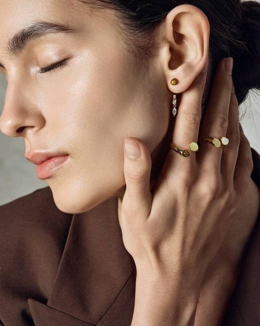 Freqnc Atelier Metallic Snake Ear Jacket Earrings With Amethyst