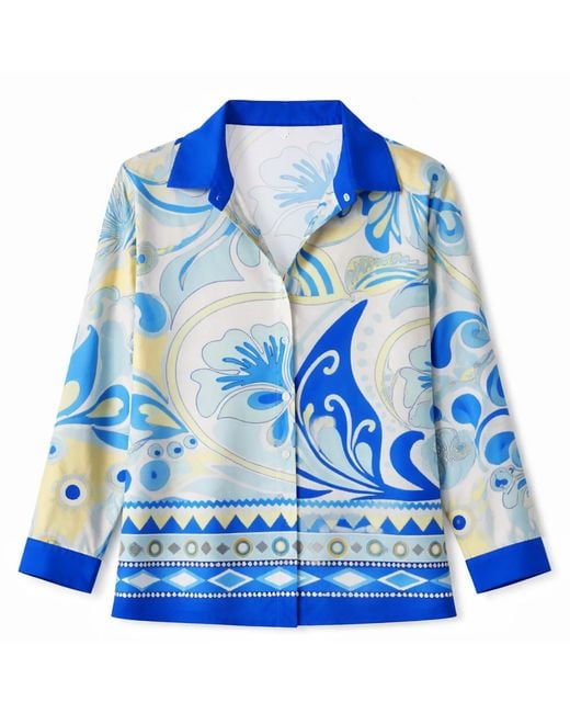 LOVEIST STORE Blue Trya Printed Long Sleeve Shirt