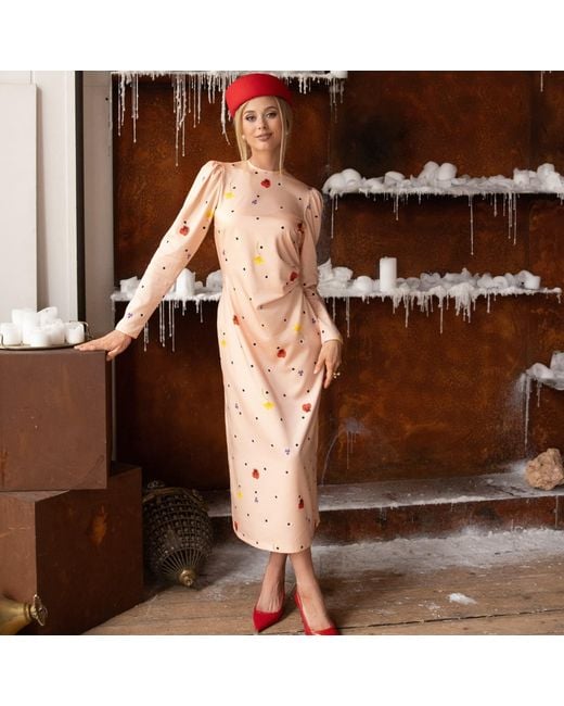 RainSisters Pink Long Sleeve Midi Dress: Peach Blossom