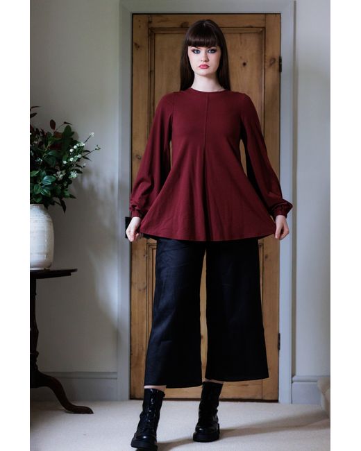 Frock Tales Purple Guru Flared Top With Blouson Sleeves