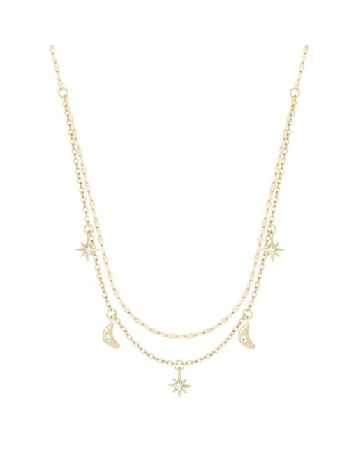 KAMARIA Metallic Moon & Stars Celestial Double Layering Necklace