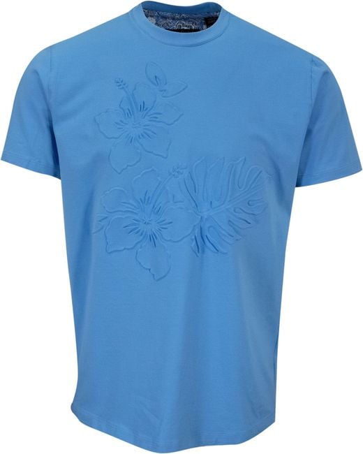 Lords of Harlech Blue Carson Embossed Floral Tee for men