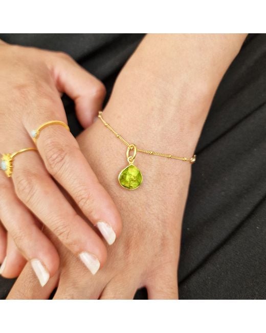 Harfi Metallic Natural Peridot August Birthstone Plated Bracelet