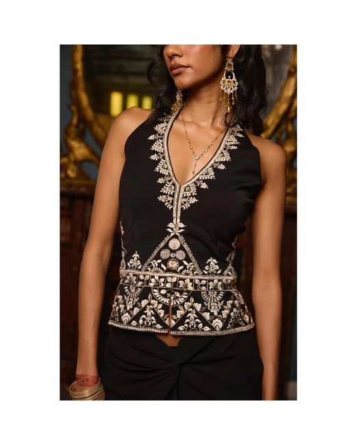 International Appeal Black Embroidered Tailored Vest