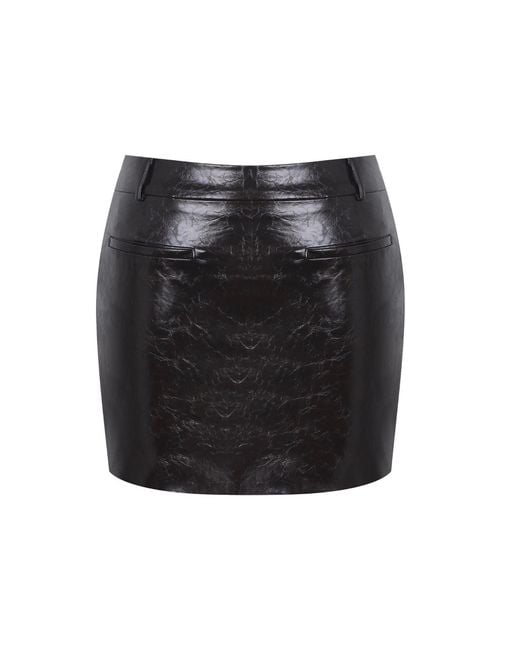 Miss Circle New York Black Vivian Mocha Faux Leather Low-Rise Mini Skirt