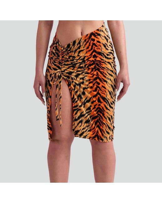 Maui X Lolita Brown Tora Tiger Print Drawstring Swim Skirt Cover Up
