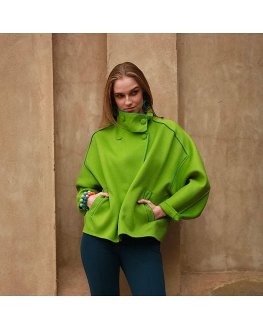 Beatrice von Tresckow Green Lime Cashmere Mix Audrey Bomber Jacket