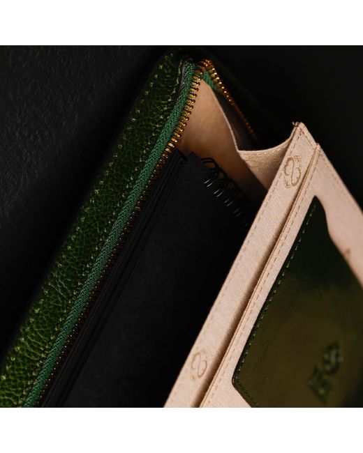 Time Resistance Green Leather Documents Folder Organizer