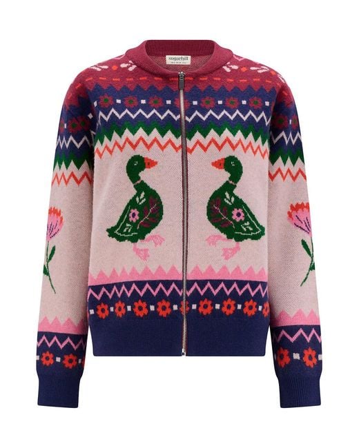 Sugarhill Pink Solana Knitted Bomber Jacket Ducks