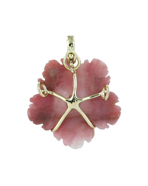 Artisan Red 14K Carved Onyx & Tourmaline Flower Pendant