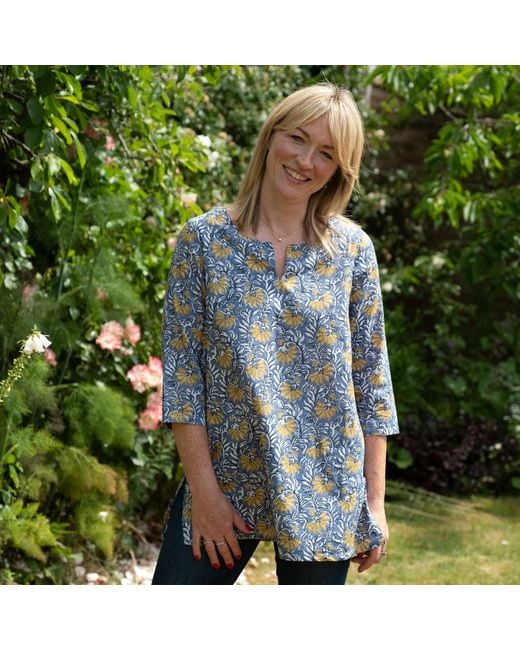 Lime Tree Design Blue Floral Block Print Tunic Top