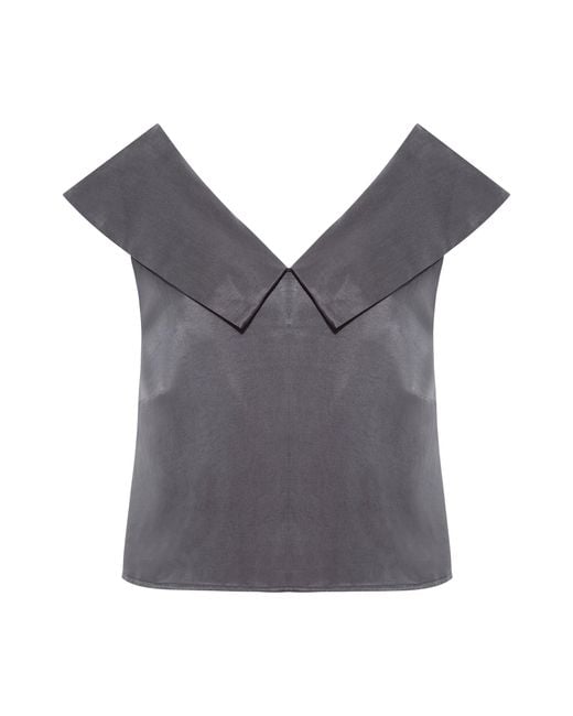 Femponiq Gray Off Shoulder Collared Crop Top