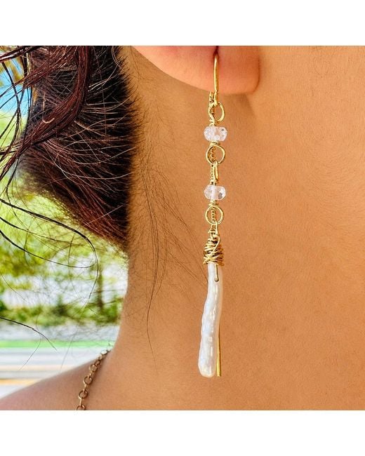 Lexi Jewelry Metallic Moonstone & Pearl Stick Golden Threader Earrings