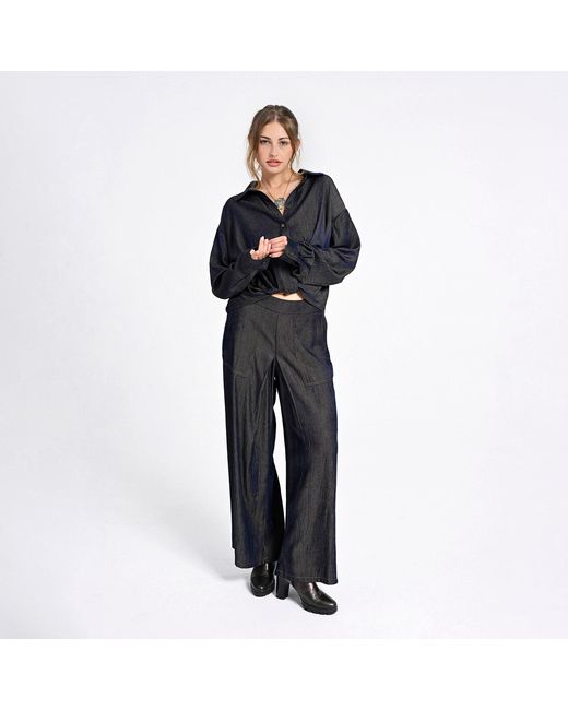 Lalipop Design Blue Relaxed Shirt With Draped Front Hem