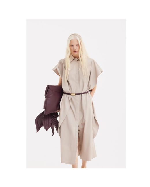 Julia Allert Natural Neutrals Draped Faux Leather Shirt Dress –
