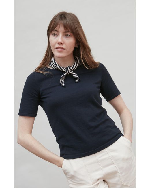 Paul James Knitwear Black Cotton Fender Garter Knit Striped Mini Neckerchief