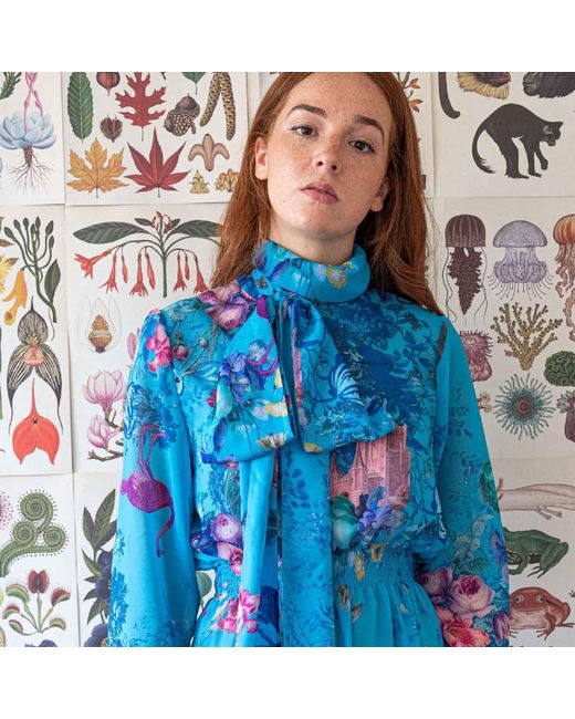 Absurde Blue Tinguely Midi Dress With Bow