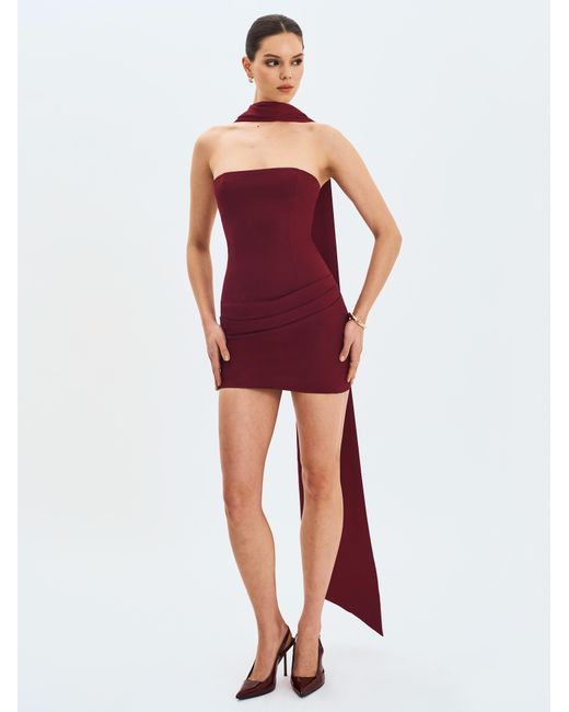 Miss Circle New York Red Ovelia Crimson Satin Ribbon Strapless Mini Dress