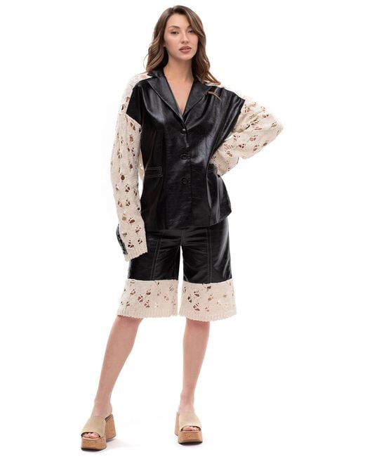 Maison Bogomil Black Back Shift – Glossy Leather Blazer With Knitted Sleeves & Back
