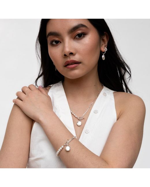 Dower & Hall Metallic Keshi Charm Drop Pearl Luna Necklace
