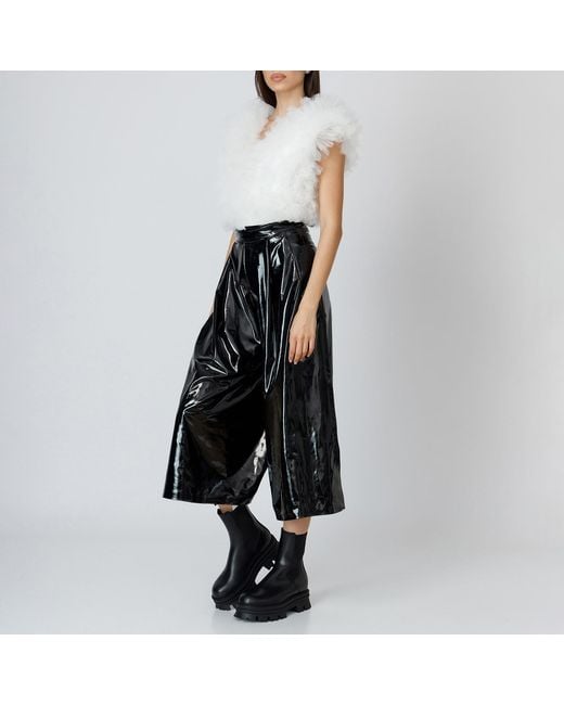 LIA ARAM Black Wrap-Around Faux Leather Cropped Trousers
