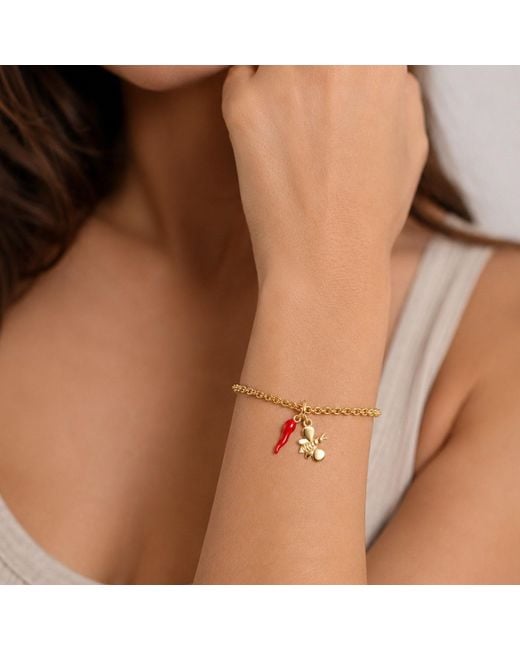 Unaloe Metallic Plated Bee And Cornicello Charm Bracelet