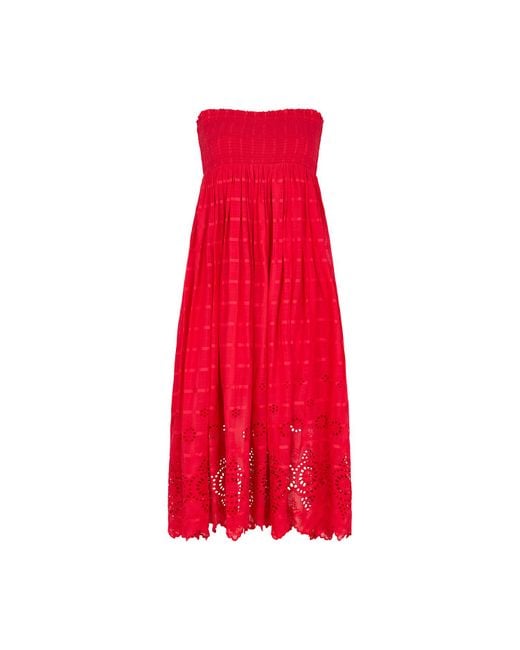 Raffya Mirella Smocked Waist Embroidered Midi Skirt