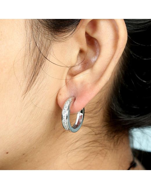 Artisan Metallic 18K Channel Set Diamond Hoop Earrings