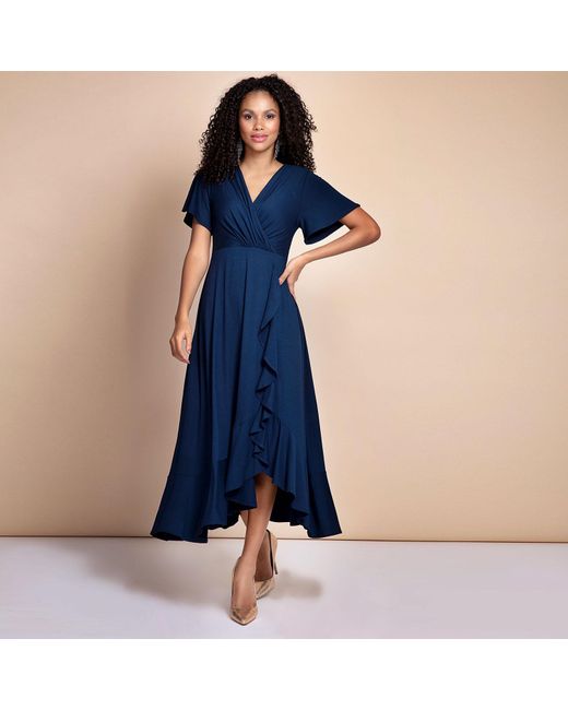 Alie Street London Blue Petite Waterfall Midi Dress