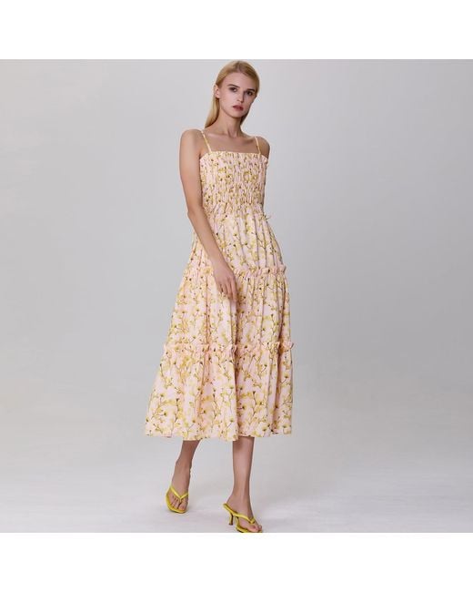 Smart and Joy Natural Neutrals Tiered Panels Printed Bustier Cocktail Dress