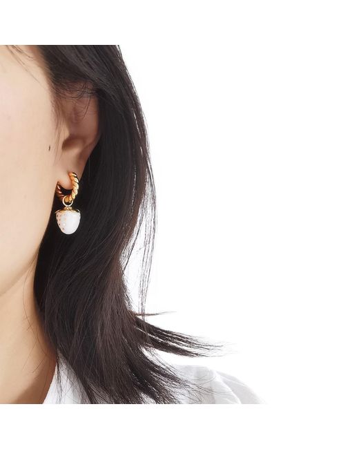 POPORCELAIN Metallic Mini Porcelain Strawberry Hoop Earrings