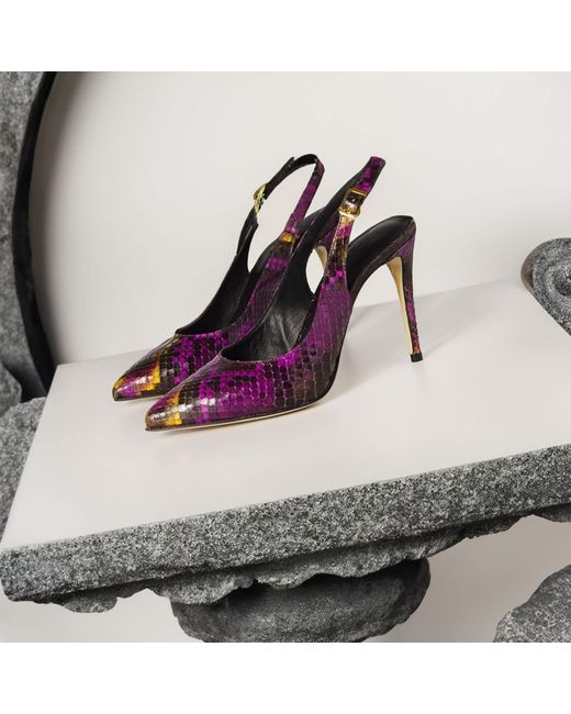 Aethra Shoes Purple Aeris Leather Slingback Pointed-Toe Pumps