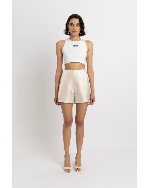 Amy Lynn Natural Neutrals Aurora Tailored Satin Shorts