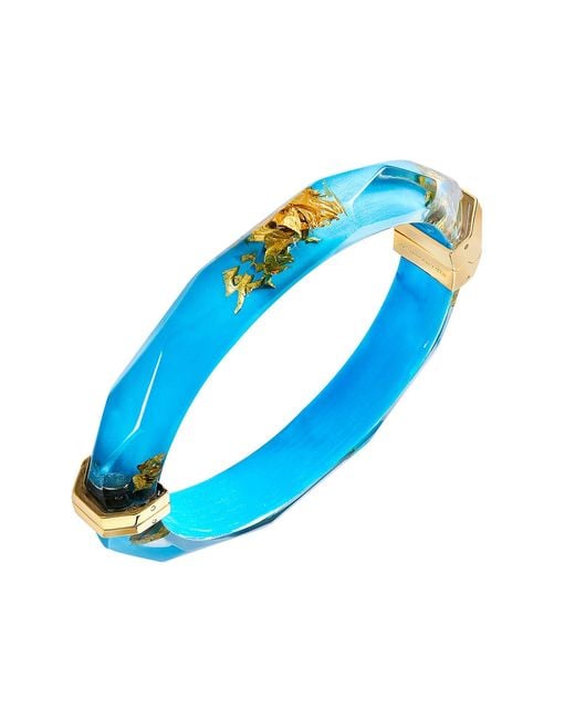 Gold & Honey Blue 24K Leaf Lucite Bangle