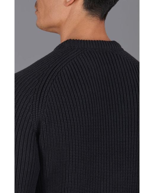 Paul James Knitwear Blue Heavyweight Cotton Clark Fisherman Rib Knit Jumper for men