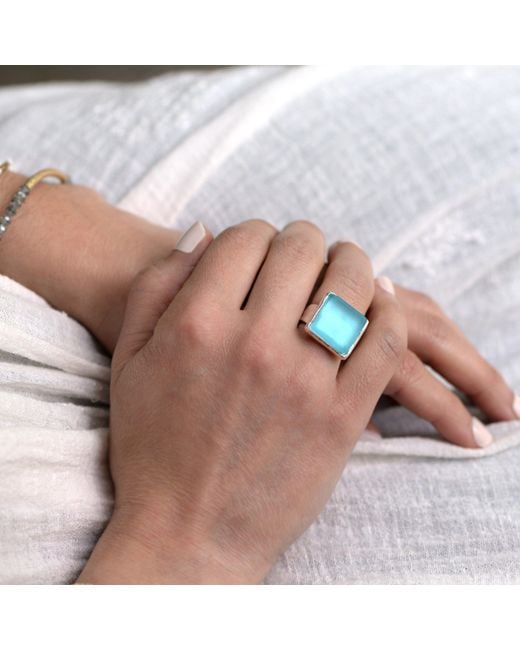 Smart Glass Jewelry Blue Recycled Gin Bottle Cube Ring Aqua