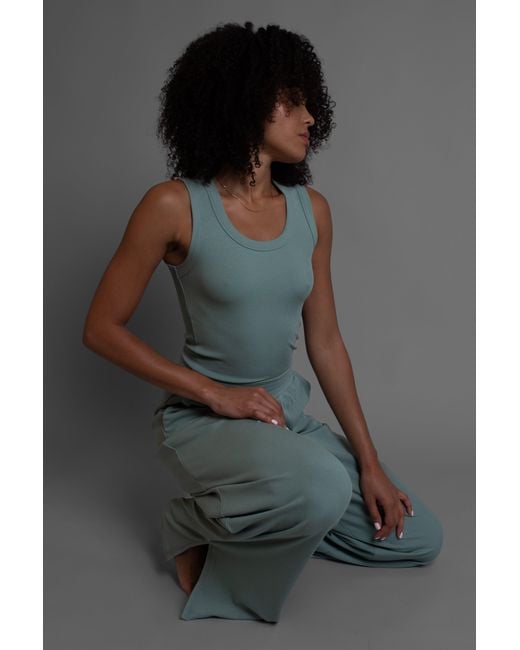 Vænn Blue Pull On Wide Leg Rib Pant Agave