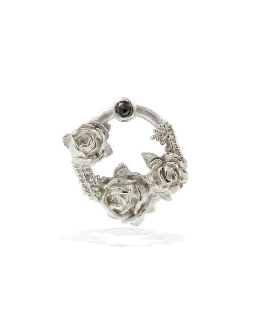 Lee Renee Metallic Black Diamond Rose Halo Lapel Pin Silver for men
