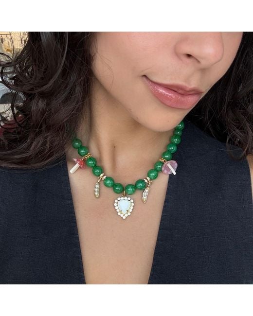 Achala Handcrafted Green Mushroom & Heart Pendant Necklace