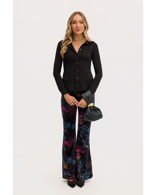 Why Mary Blue Florencia High Waisted Floral Print Flared Pants