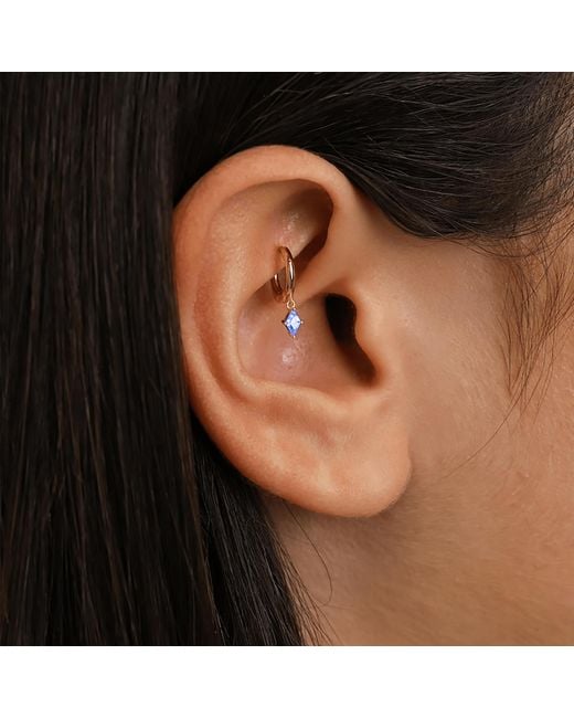 Harfi Blue Tiny Aquamarine March Birthstone Dangle Rook Hoop