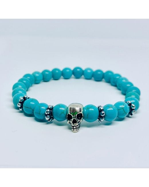 Addicted Blue Zoe Handmade Sterling Bracelet With Skull & Round Composite Beads for men