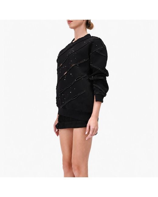 Gao Republic Black Sweatshirt Diagonal Cut-Out Jersey