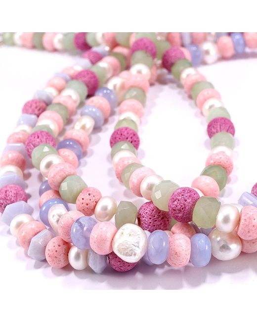 Mineralgems•Studio Pink Candy Necklace With Coral, Chalcedony, And Pearls