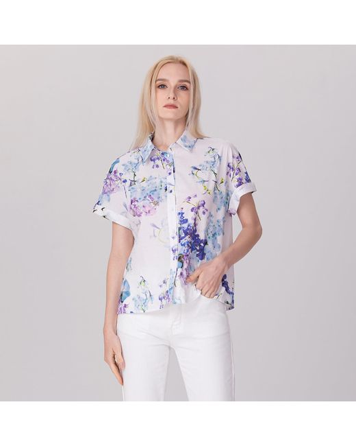 Smart and Joy Blue Macro Floral Print Short Sleeves Shirt