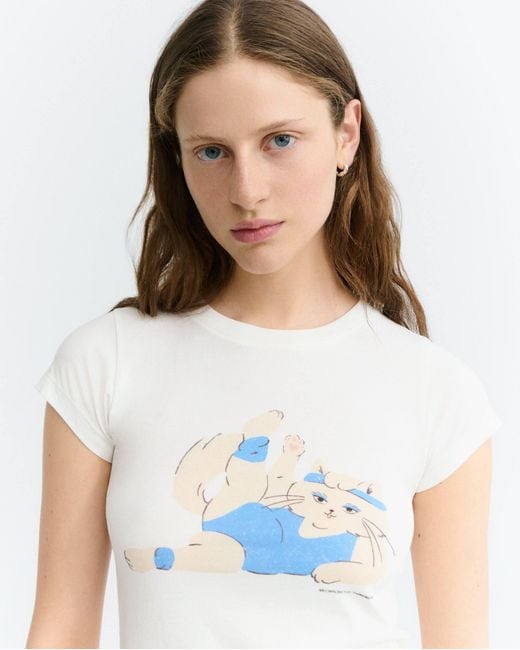 Thinking Mu White Meowrobics Mirna Slim T-Shirt