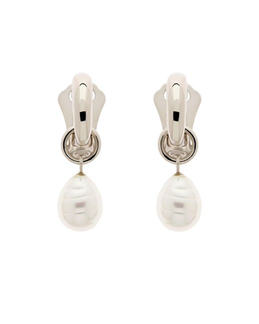 Emma Holland Jewellery Metallic Platinum Hoop & Baroque Pearl Clip Earrings