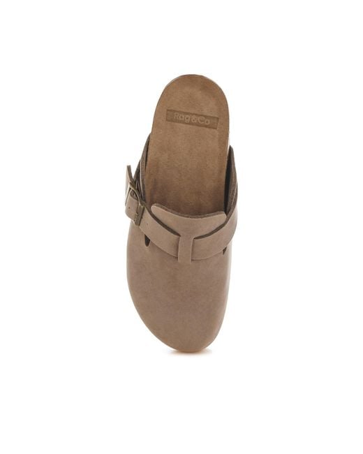 Rag & Co Brown Neutrals Ratiha Buckle Accent Slip-On Footbed Mules