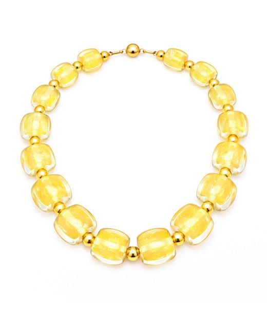 Gold & Honey Yellow Beaded Lucite Necklace For Brunch